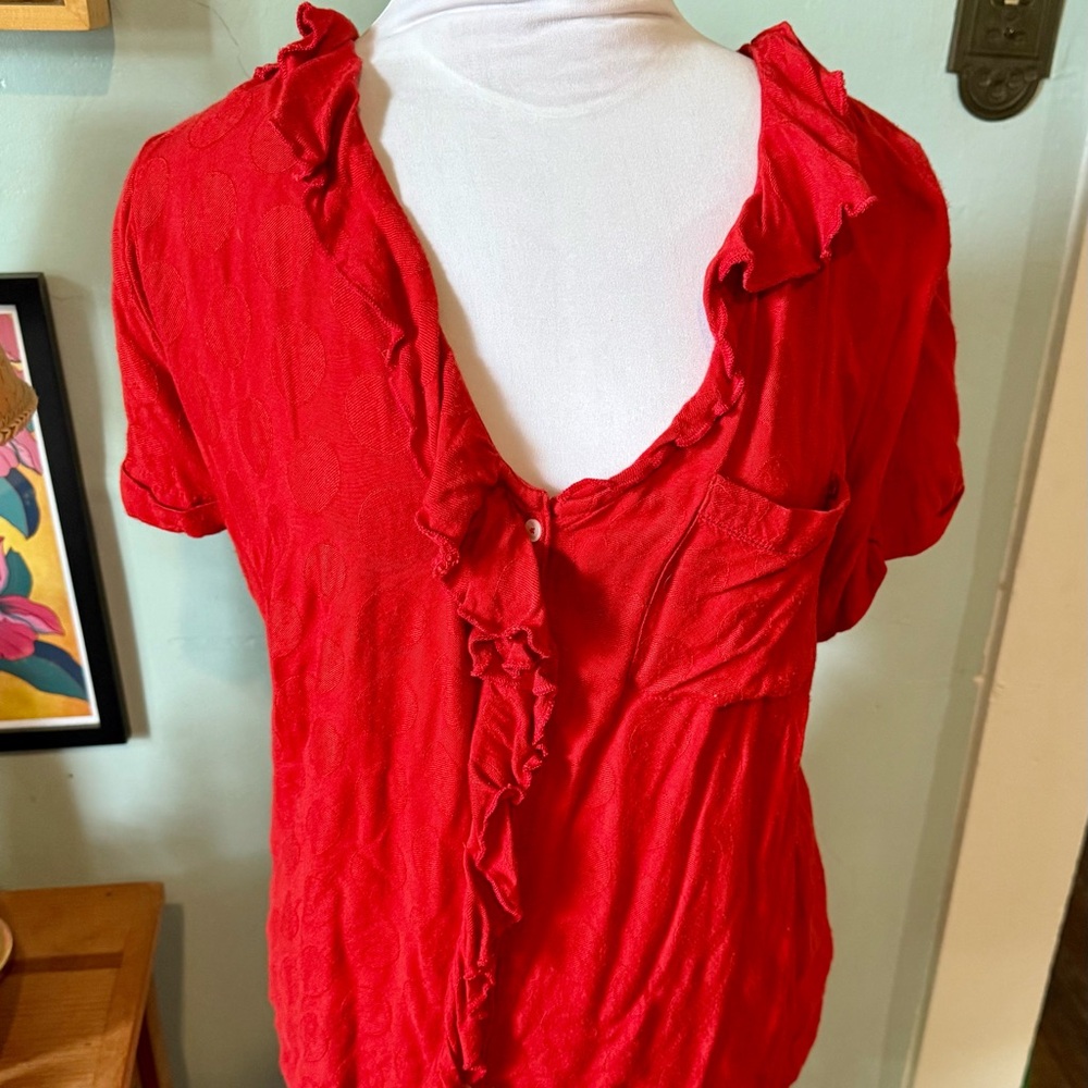 Maeve Red Ruffled Buttoned Blouse